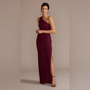 Lauren Ralph Lauren Evening Red Ruched One-Shoulder Gown